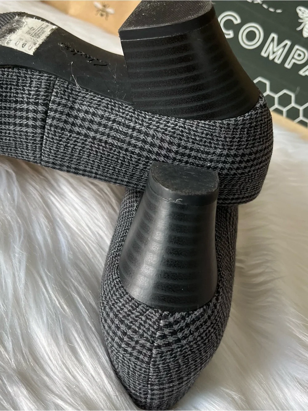 Clarks Collection Block Heel Pumps-Teresa Step-Black Plaid Size 8 W